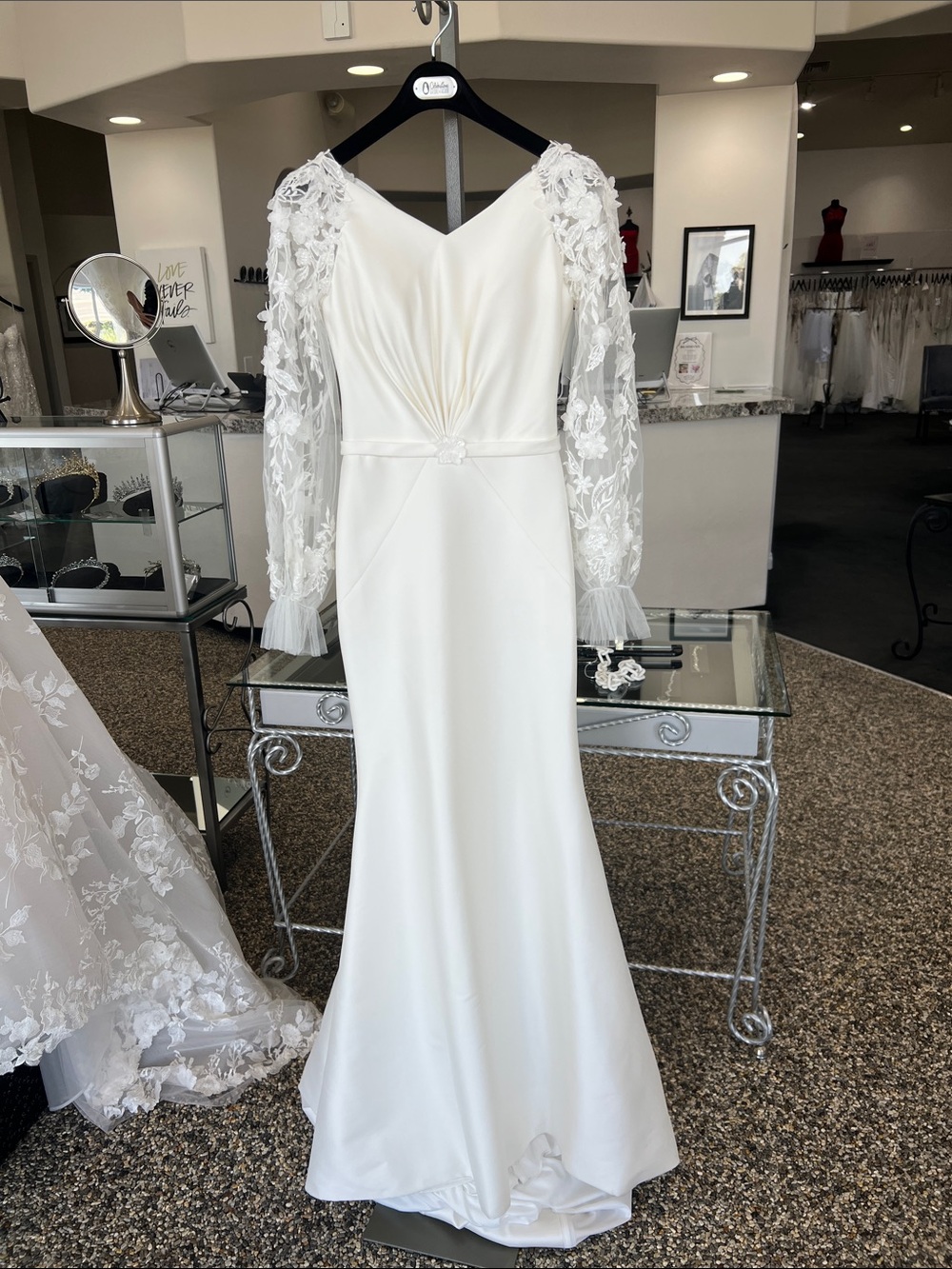 Mori Lee Ivory Wedding Gown with Lace Illusion Sleeves